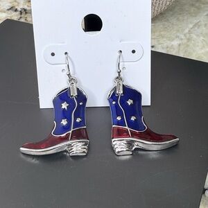 NWT Cowboy Western Red White and Blue  Boot Dangle Earrings